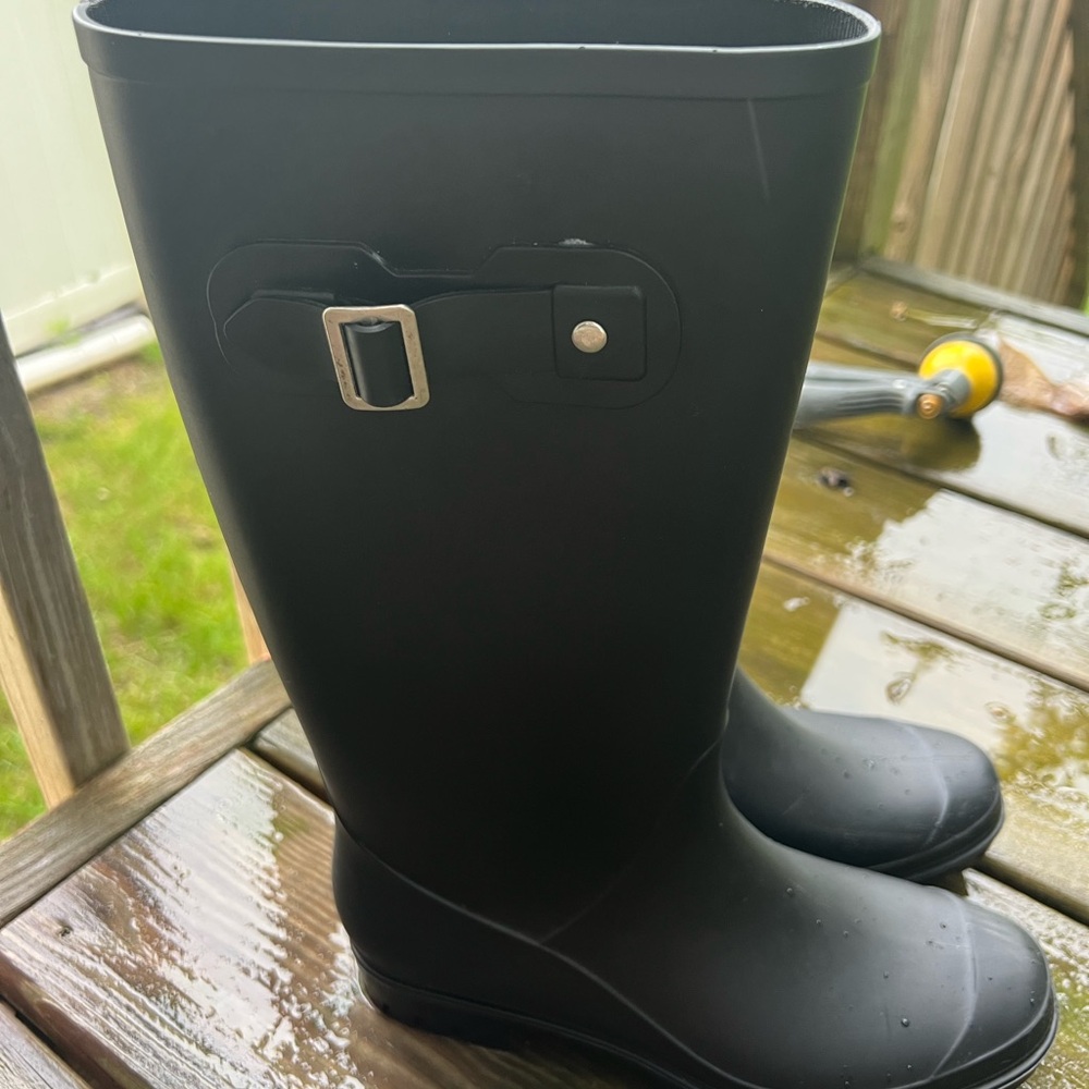 Black Rain Boots with Buckle Detail